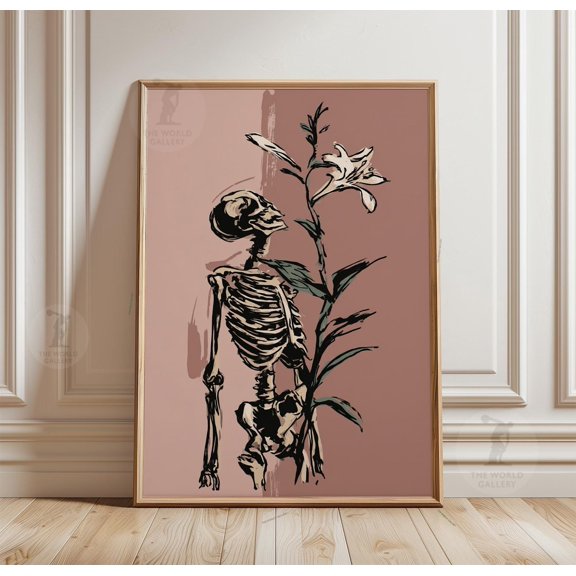 Skeleton Flower Poster Gothic Botanical Line Drawing Print Dark Decor