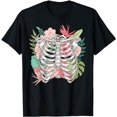 thumbnail image 1 of Skeleton Flowers Rib Cage Shirt X-Ray Funny Halloween T-Shirt, 1 of 3