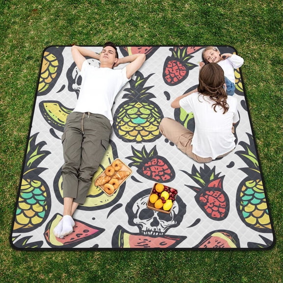 Skeleton Fruit Beach Blanket Outdoor Picnic Blanket 78"x 78" Waterproof Foldable for Beach Camping Travel Hiking Grass Lawn Park