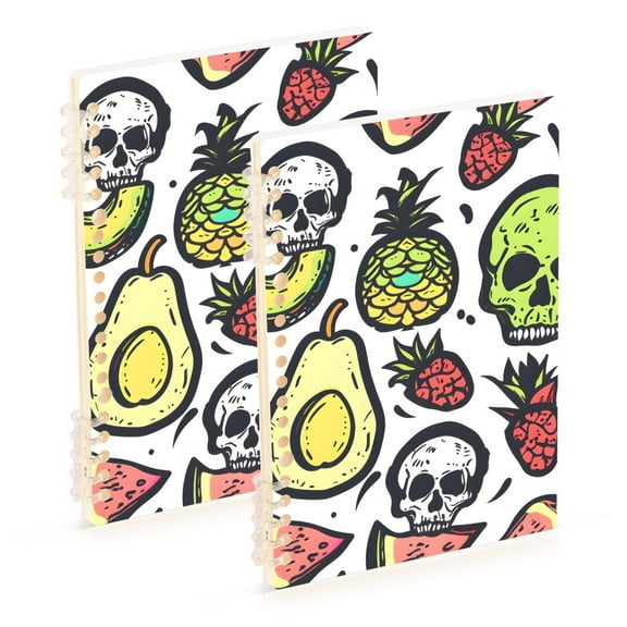 Skeleton Fruit Ring Binder Notebook Journey Note Diary College Ruled Spiral Notebook Study Loose Leaf Paper A5 60 Pages