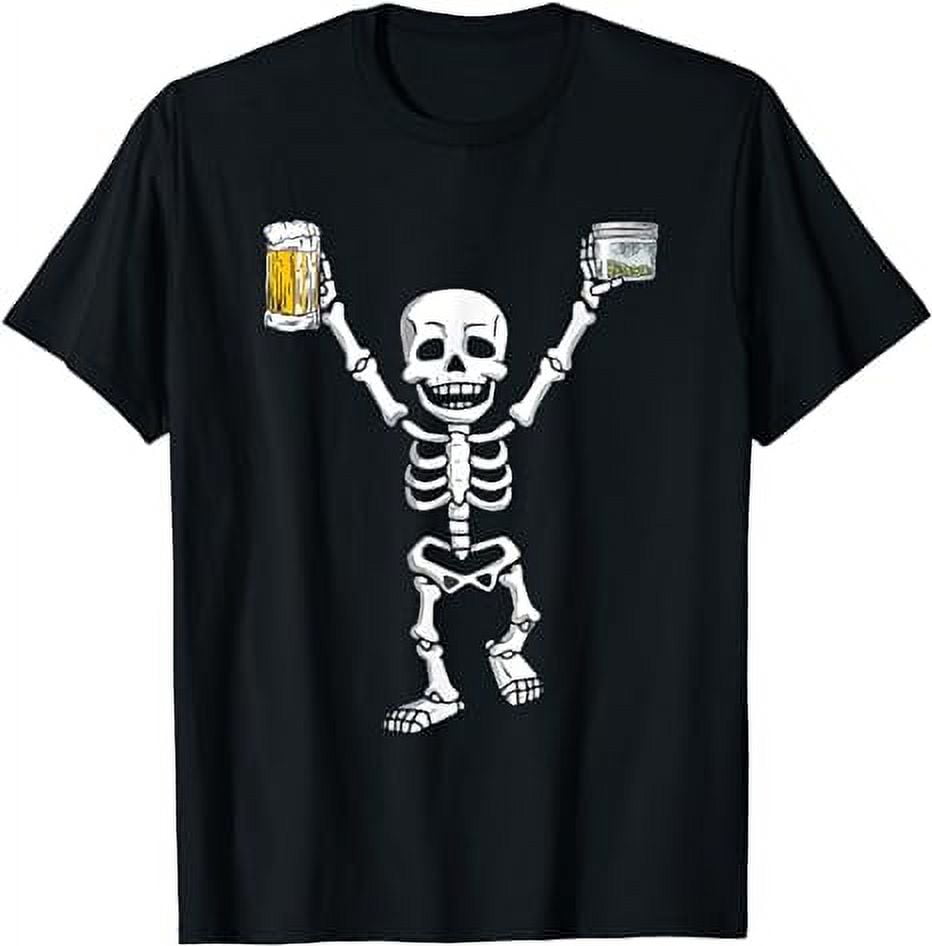 Skeleton Funny Drinking Beer Halloween Costume Mens Womens T-Shirt ...