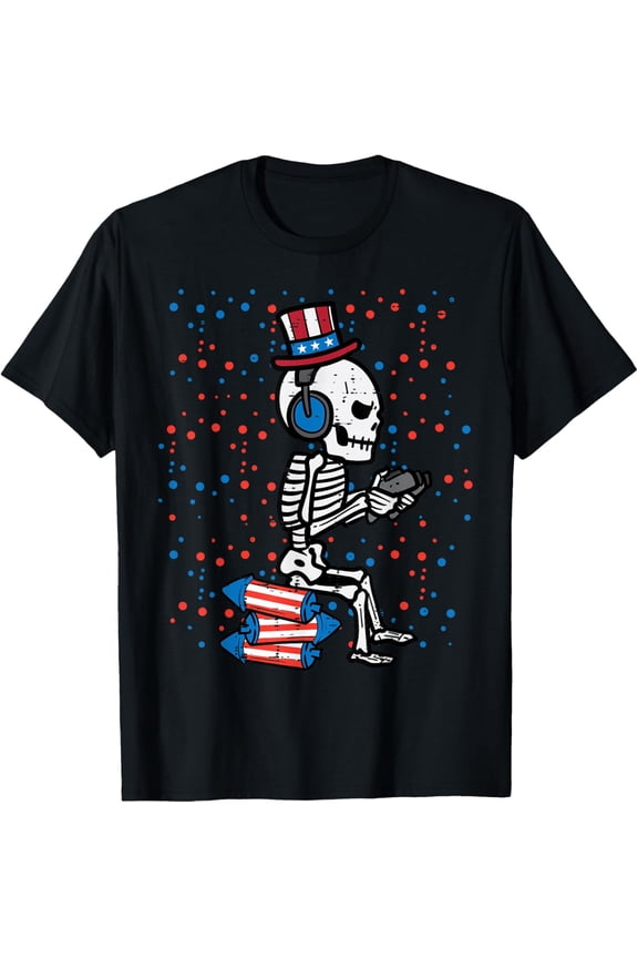 Skeleton Gamer 4th Of July Funny America Boys Woman Men Teen T-shirt