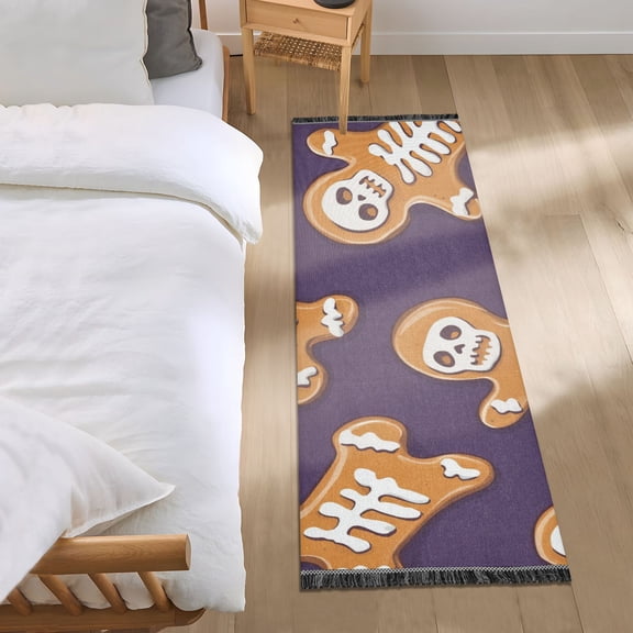 Skeleton Gingerbreads Halloween Christmas Bedside Runner Rug 2'x 6' Non Slip Carpet Floor Mat Area Rug
