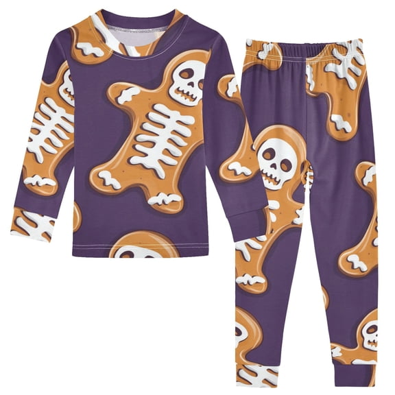 Skeleton Gingerbreads Halloween Christmas Cotton Pajama Set Long Sleeve Top and Pants Sleepwear Unisex 24M