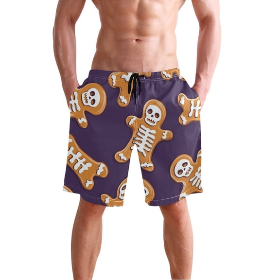 Skeleton Gingerbreads Halloween Christmas Men's Swim Trunks Beach Shorts Bathing Bottoms S