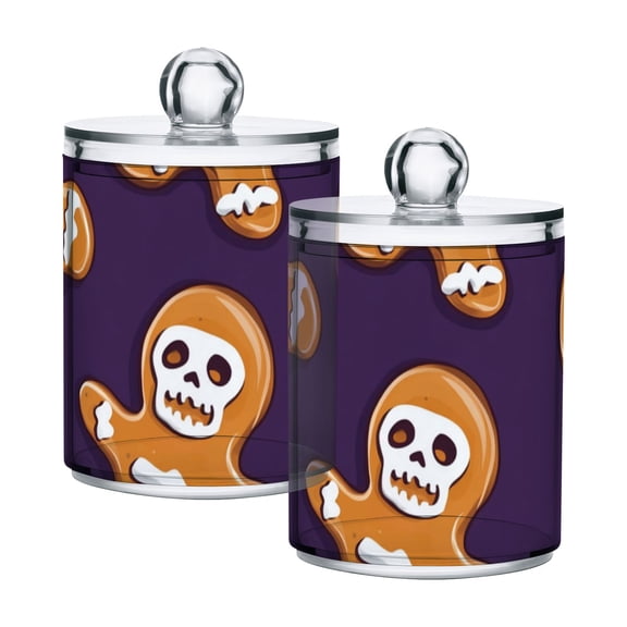 Skeleton Gingerbreads Halloween Christmas Translucent Plastic Cans Storage Canisters with Lid Set of 2