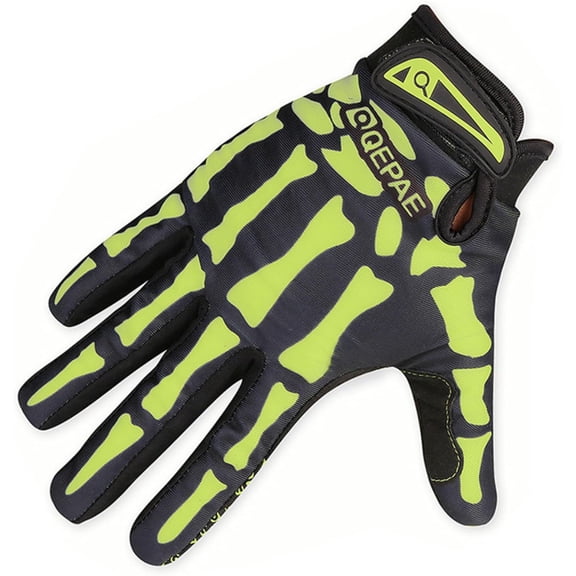 Skeleton Gloves Adjustable Lightweight Racing Skull Sports Work Bone Gloves Anti-Slip Breathable for Men & Women Motorcycle, Cycling, Biking, Workout #1 Green - Full Finger - Skeleton Pattern,Small