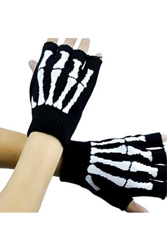 Skeleton Gloves Fingerless Goth Deathrock
