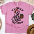 thumbnail image 1 of Skeleton Graphic Tee | Funny Sleighin’ It Gift Shirt | Unisex Casual T-Shirt, Azalea, Size M, 1 of 6