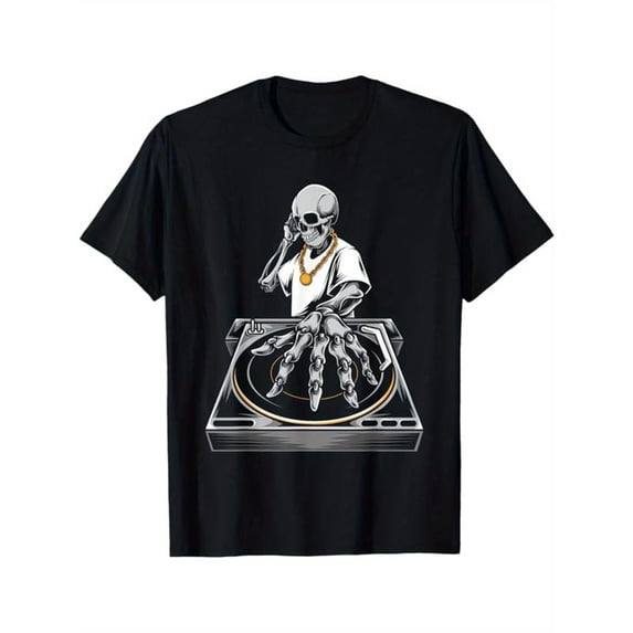 Skeleton Graphic Tee T Shirt Top Cotton Print Design Breathable Casual Short Sleeve Crew Neck Black S-5XL
