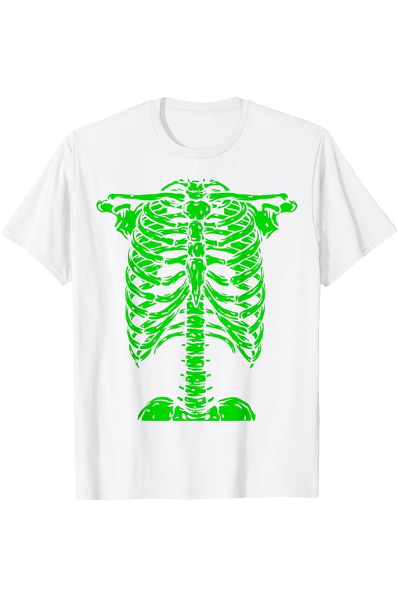 Skeleton Green Rib Cage Bone Costume Halloween Graphic X-Ray T-ShirtMen's and women's pure cotton short-sleeved shirts