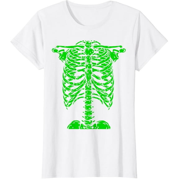 Skeleton Green Rib Cage Bone Costume Halloween Graphic X-Ray T-Shirt