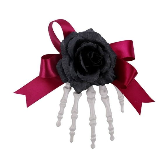 Skeleton Hair Clip Claw with Rose Skeleton Hand Hair Clip Bone Clips Spooky Skull Goth Hair Clips Halloween Hair Accessories for Women Girls Cosplay Costume Headpiece