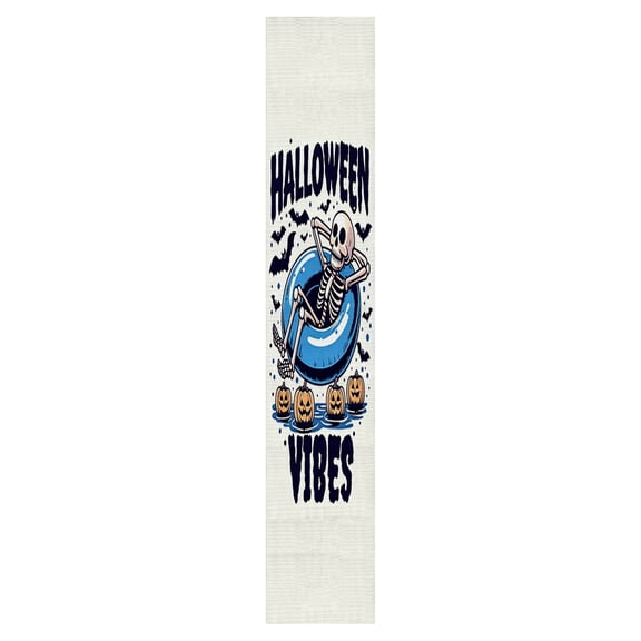 Skeleton Halloween Decor, Pumpkin Table Runner, 72X13 In, Halloween Fabric, Dining Table Decor, Halloween Birthday Gatherings, Cream Tone, 1 Pc, Kitchen and Dining Spaces