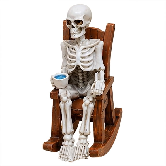 Skeleton Halloween Decor, Rocking Chair Skeleton Coffee Holder Halloween Table Decor, for Indoor Home Display, Desktop Arrangement, Halloween Party Setup and Outdoor Patio Spooky