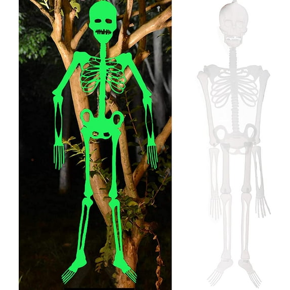 Skeleton Halloween Decoration Decor Posable - Luminous Noctilucent Life Size Plastic Skeleton, Outdoor Crazy Scary Hanging Props