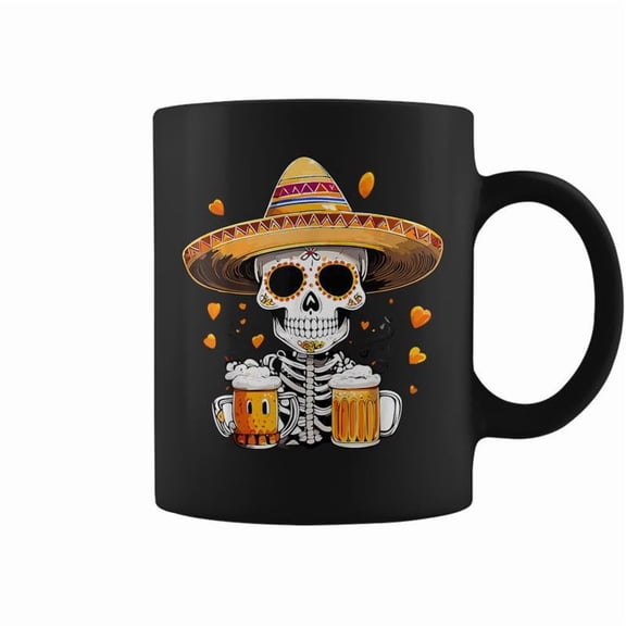 Skeleton Halloween Dia De Los Muertos Skeleton With Beer Coffee Mugs