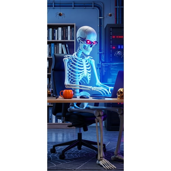 Skeleton Halloween Door Cover for Office, Funny Door Cover Decorations for Party Photo Props Home Office Indoor/Outdoor (Skeleton Night Shift)