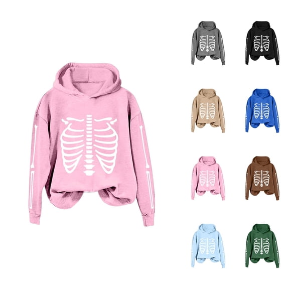 Skeleton Halloween Hoodies for Women 2025 Long Sleeve Funny Skeleton Graphic Hoodie Sweatshirt Pullover Tops