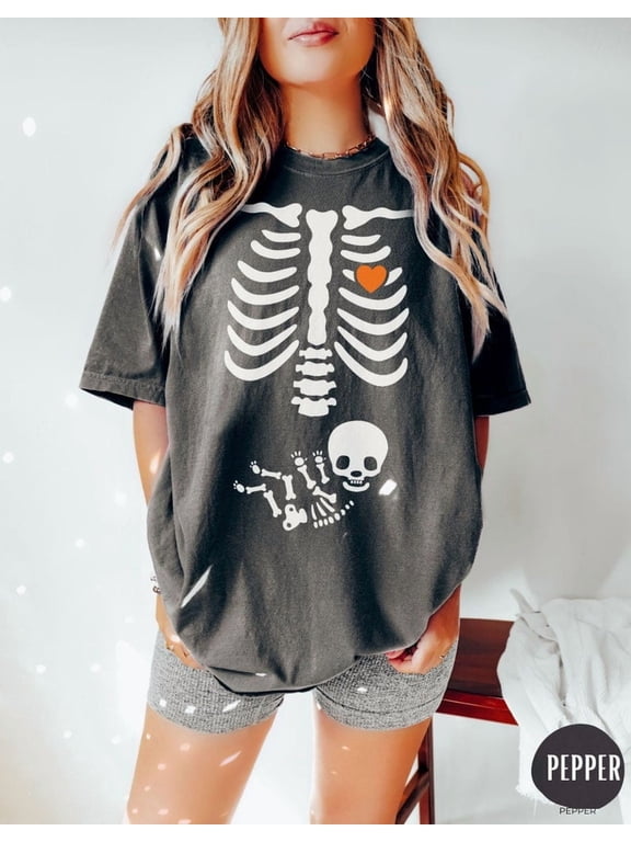 Skeleton Halloween Maternity Shirt, Funny Pregnancy Announcement 2026 TShirt, Spooky Pregnant Costume, New Mommy Tee, Fall Mama to Be Gift