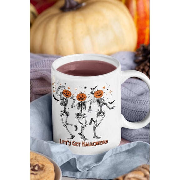 Skeleton Halloween Mug Pumpkin Halloween Mug Dancing Skeleton Coffee Mug Fall Spooky Seaso