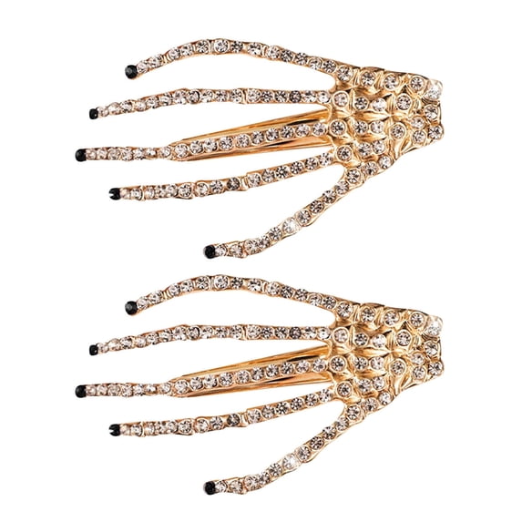 Skeleton Hand Barrettes for Halloween Glam Gothic Hair Accessories Set 2PCS