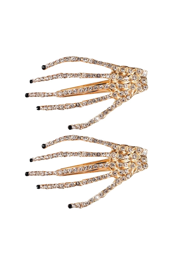 Skeleton Hand Barrettes for Halloween Glam Gothic Hair Accessories Set 2PCS