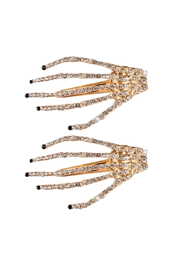 Skeleton Hand Barrettes for Halloween Glam Gothic Hair Accessories Set 2PCS