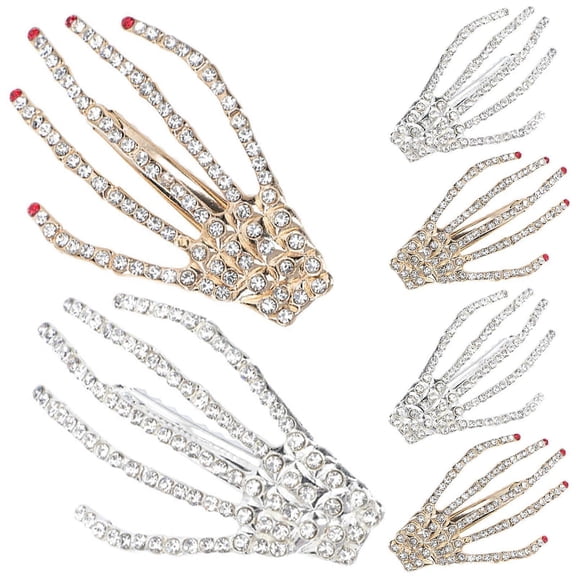 Skeleton Hand Bone Shaped Hairpins Rhinestone Halloween Style Kids Costume 6.5x3.5cm