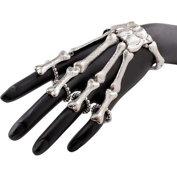 Skeleton Hand Bracelet, Bracelet racelet for Women Men Rock Hand Chain Halloween Costume Accessory Gifts, Flexible to Wear for Your Halloween Cosplay Costume(Black)