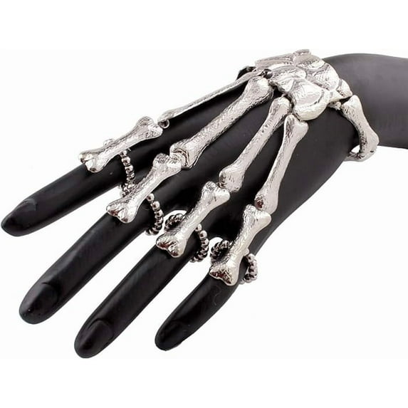 Skeleton Hand Bracelet, Bracelet racelet for Women Men Rock Hand Chain Halloween Costume Accessory Gifts, Flexible to Wear for Your Halloween Cosplay Costume(Gold)