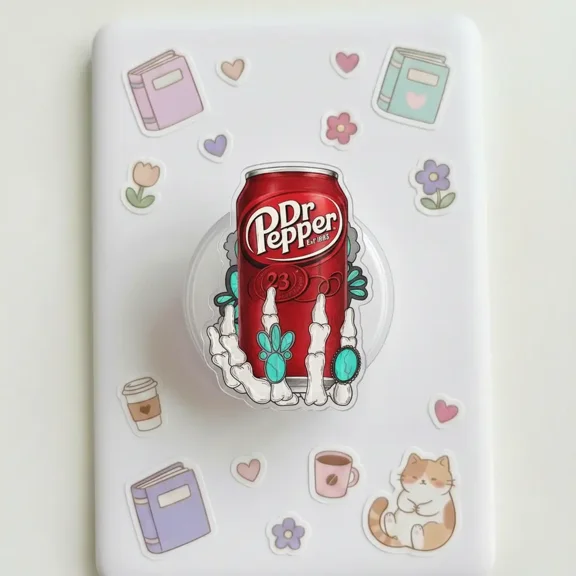 Skeleton Hand Dr Pepper Phone Grip - Western Turquoise Jewelry Aesthetic - Retro Soda Can Hand