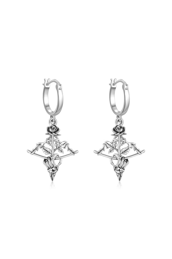 Skeleton Hand Earrings 925 Sterling Silver Skull Hand Earrings Rose Flower Skull Gothic Punk Skeleton Earrings Jewelry Christmas Birthday Gifts for Women