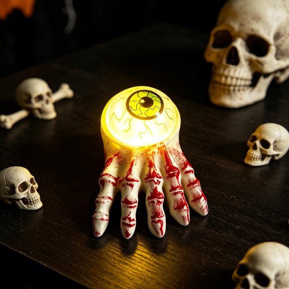 Skeleton Hand Eyeball Flameless LED Candle Light, Spooky Bloodshot Eyeball Skeleton Hand Table Lamp, Battery Operated Scary Halloween Decor Light For Desktop Home Halloween Party Atmosphere Decor