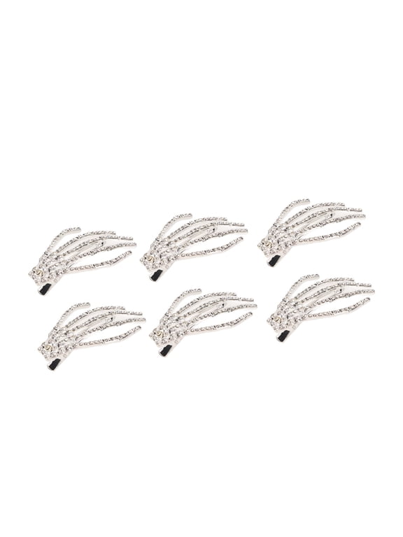 Skeleton Hand Hair Clip Punk Rock Horror Bone Barrette Claws Set for Women and Girls, Spooky Halloween Party Cosplay Accessories, Silver, 6 Pieces, 3.54 inches / 9 cm Length