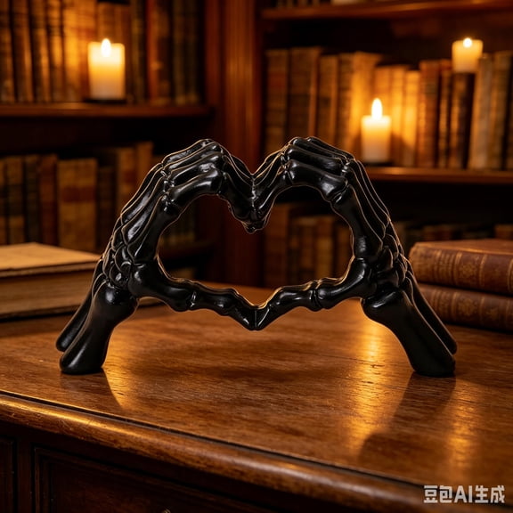 Skeleton Hand Heart Resin Decor, Halloween Hand Gesture Ornament for Desktop & Home Decor
