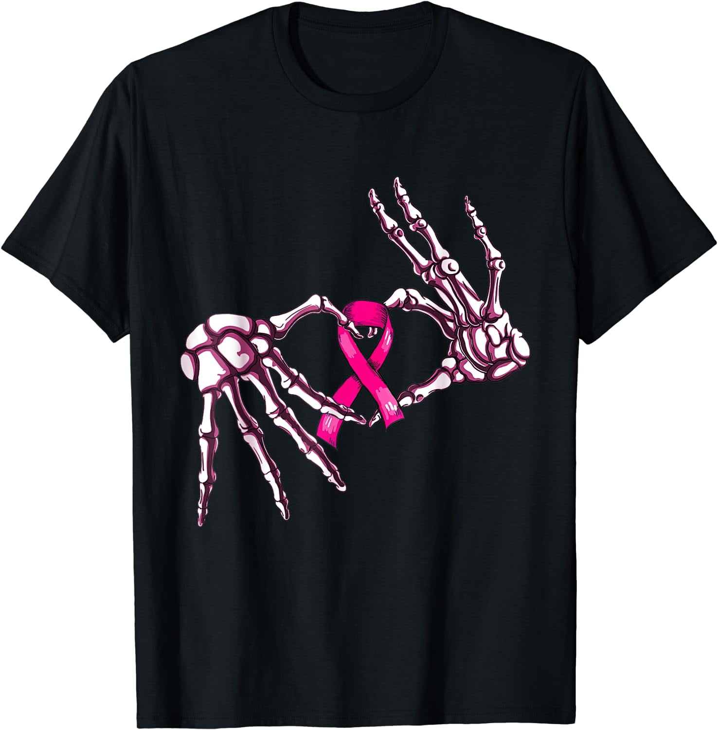 Skeleton Hand Heart Sign Breast Cancer Ribbon Halloween T-Shirt ...