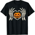 thumbnail image 1 of Skeleton Hand Heart with Pumpkin Halloween Funny Bones Love T-Shirt, 1 of 3
