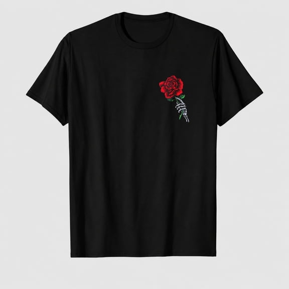 Skeleton Hand Holding Rose | Aesthetic Red Flower T-Shirt