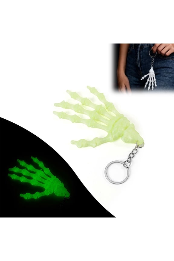 Skeleton Hand Keychain Halloween Bag Charm, Spooky Gothic Skeleton Hand Pendant Keychain for Backpack Purse Handbag, Halloween Skeleton Charm Accessories, Horror Gifts for Women Men (Green, 1PC)