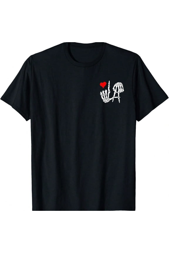 Skeleton Hand LA Heart Graphic T-Shirt Men's Los Angeles Streetwear Black Tee