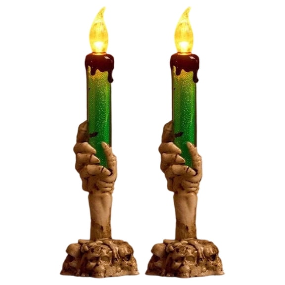 Skeleton Hand LED Candle Light, Safe Open Flame Free Skull Base Lamp, Weather Resistant Spooky Ambient Lighting for Halloween Party Trick Or Treat Haunted Interior Table Decor