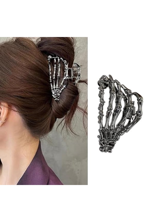 Skeleton Hand Metal Claw Clips - 1Pcs Black Metal Hair Jaw Clamps with Ghost Hand Skull Design Punk Hair Barrettes Accessories for Women Cosplay Party Halloween Decorations