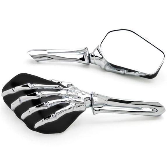 Skeleton Hand Mirrors for Universal Motorcycle Cruiser M8 M10 H-D, Chrome & Black