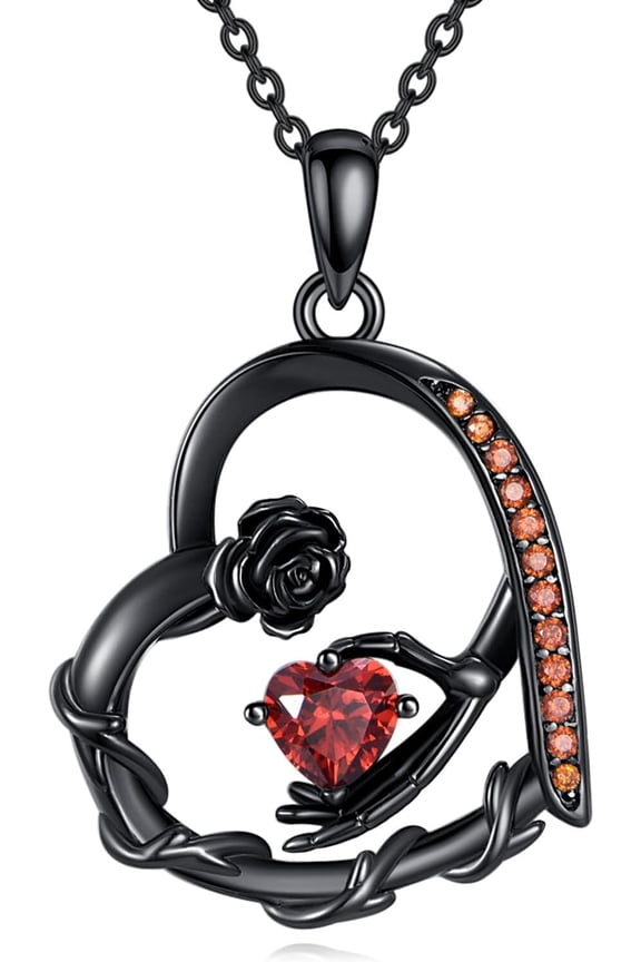 Skeleton Hand Necklace 925 Sterling Silver Gothic Skull Hand Rose Pendant Halloween Gothic Jewelry Gifts For Women Female Mother