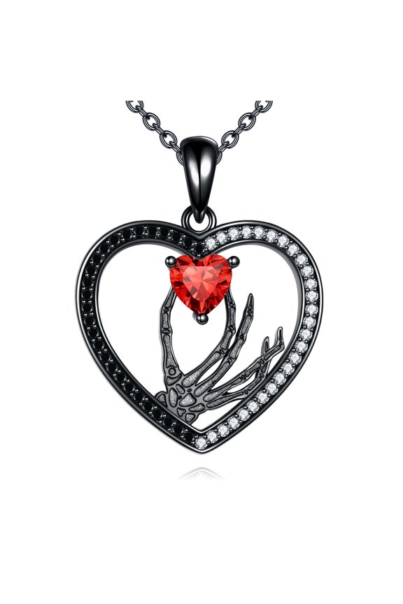 Skeleton Hand Necklace S925 Silver Heart Skull Pendant Gothic Jewelry Birthday Gifts for Women