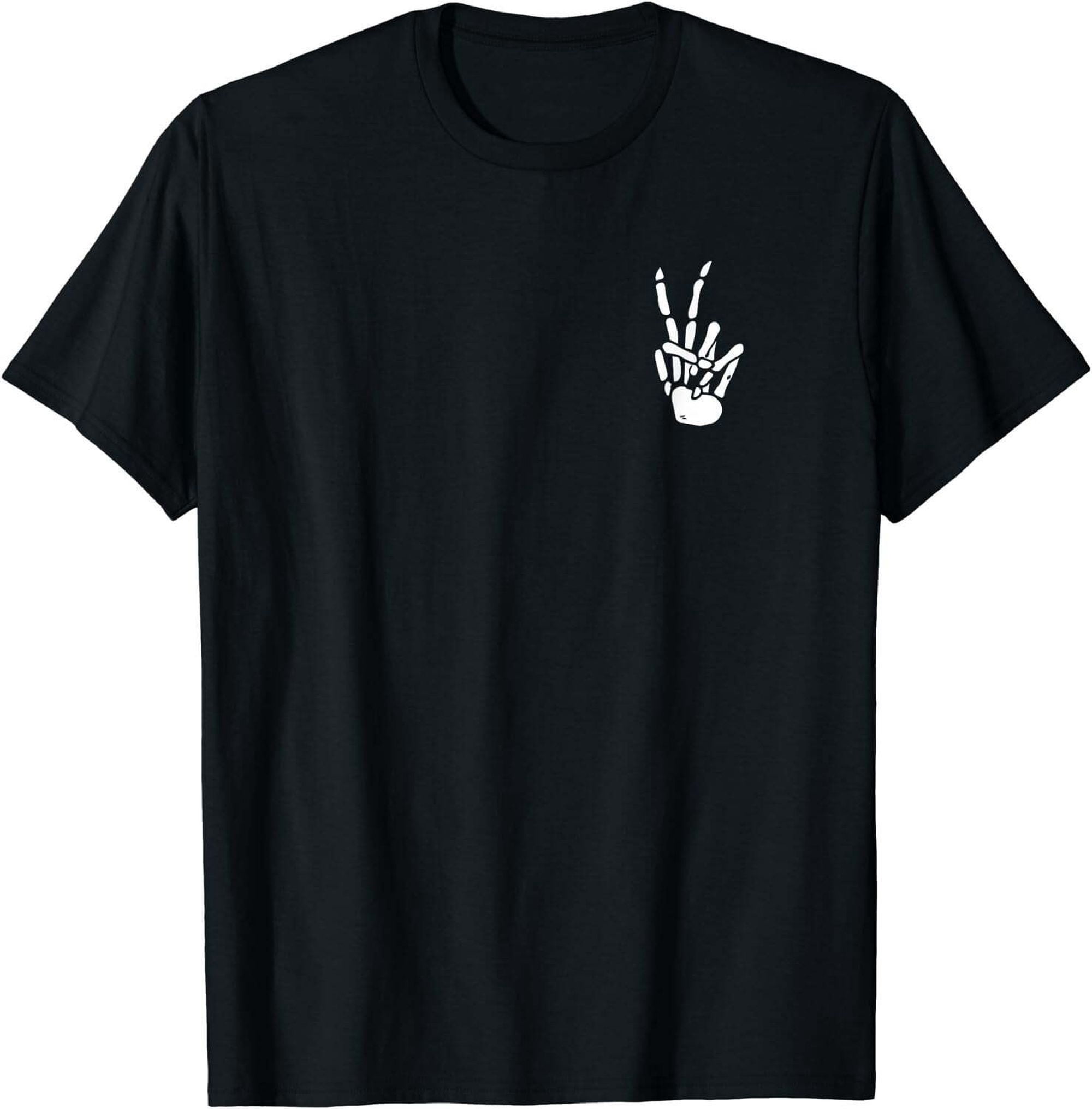 Skeleton Hand Peace Sign Graphic Tee - Cool Bones Shirt for Men and