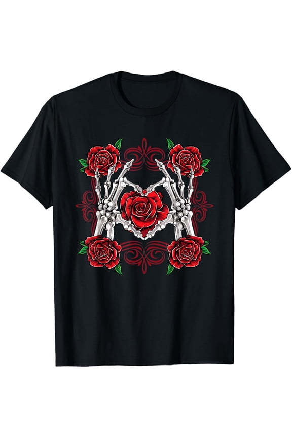 Skeleton Hand Red Rose Flower For Goth, Emo And Rose Lovers T-Shirt