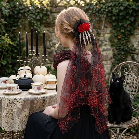 Skeleton Hand Rose Spiderweb Gothic Hair Clip, Secure Non Slip Unique Photo Eye Catching Dark Design Versatile Hair Styling Accessory, Costume Accessory for Halloween Goth Outfit Event Styling