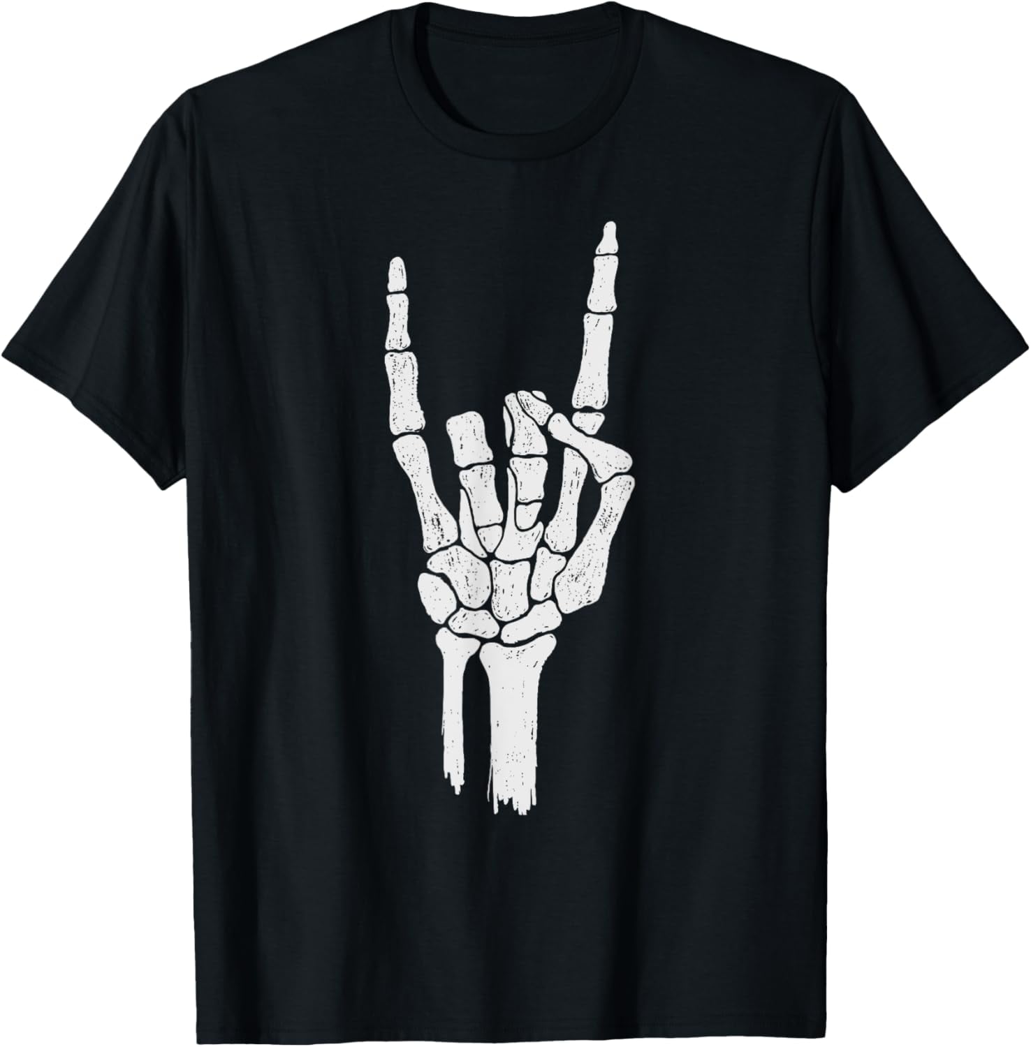 Skeleton Hand Shirt Devil Horns Rock Hand Gesture Tee
